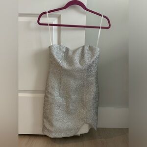 NWT NEVER WORN Topshop textured metallic strapless mini dress in silver